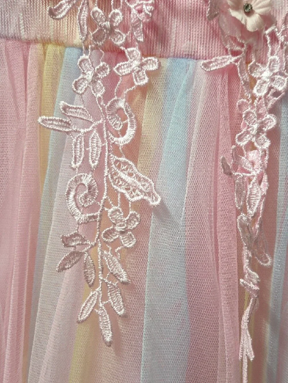 Girls' Pink Pastel Tulle Party Dress with Floral Applique